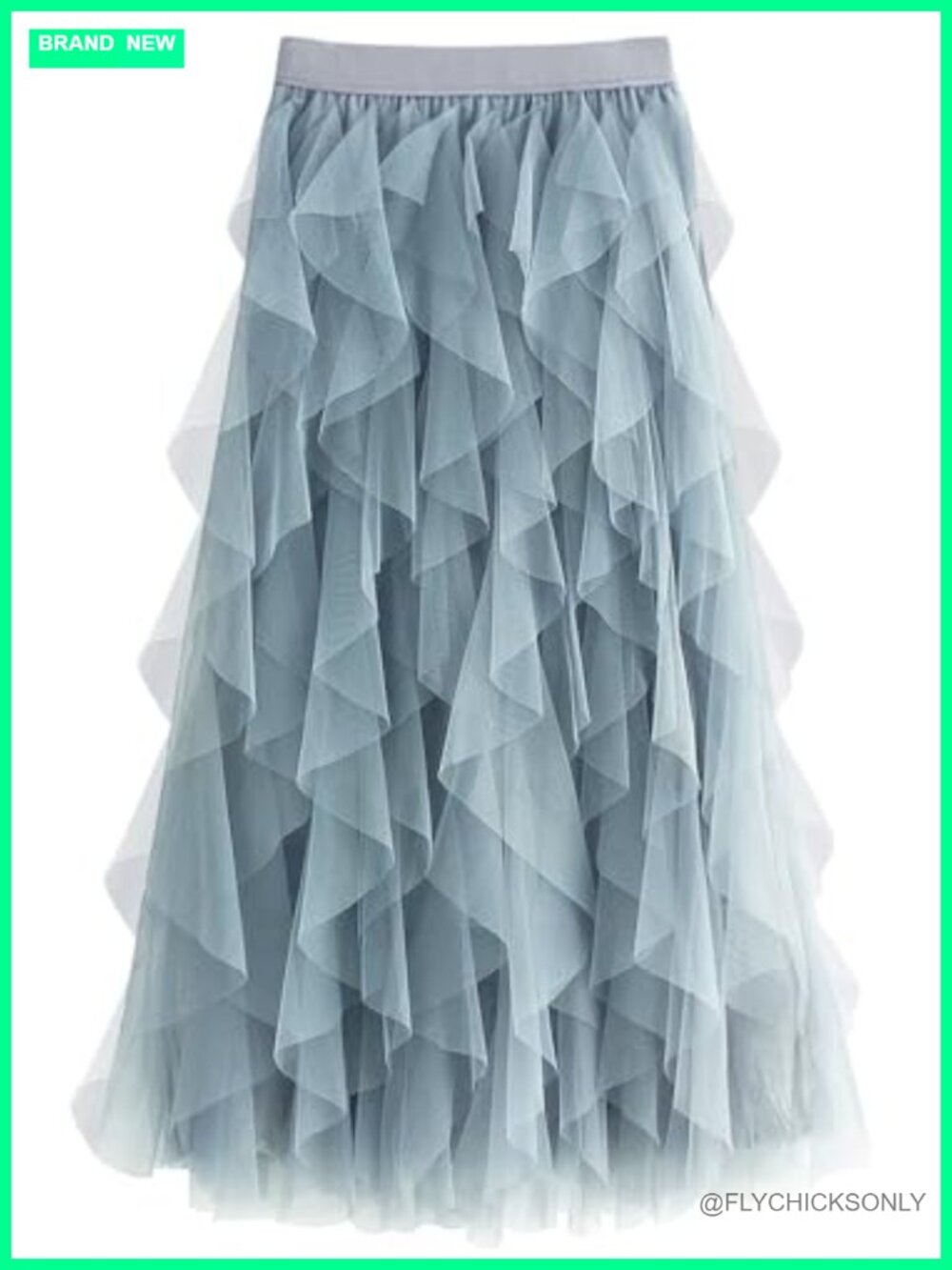 Long Tulle Maxi Skirt Tiered Ruffle A-Line Mesh Elastic Waist Fairy Skirt